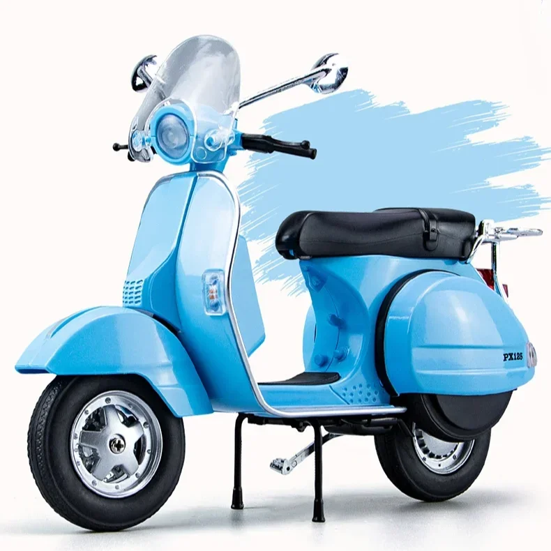 Model Kit Vespa - 1:10 PX125 合金レジャーバイクモデル ダイキャストメタル クラシックバイクモデル シミュレーションサウンドとライト